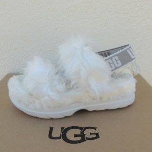 UGG Whte Fluff Sugar Faux Fur Slides